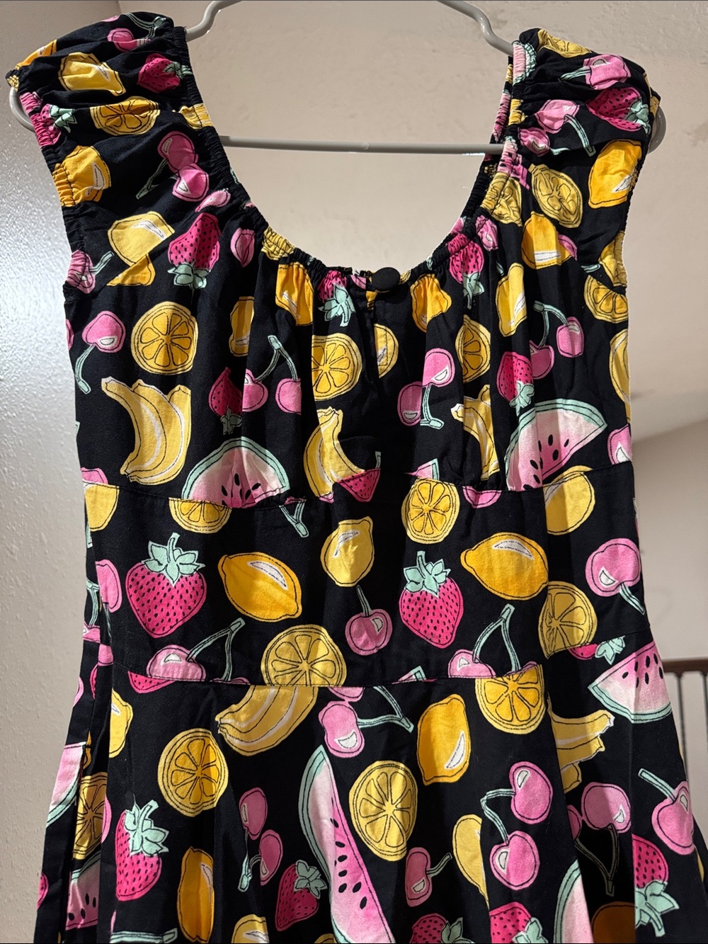 Black Fruit Print Casual Dress - Pink & Yellow - Picture 2 of 6